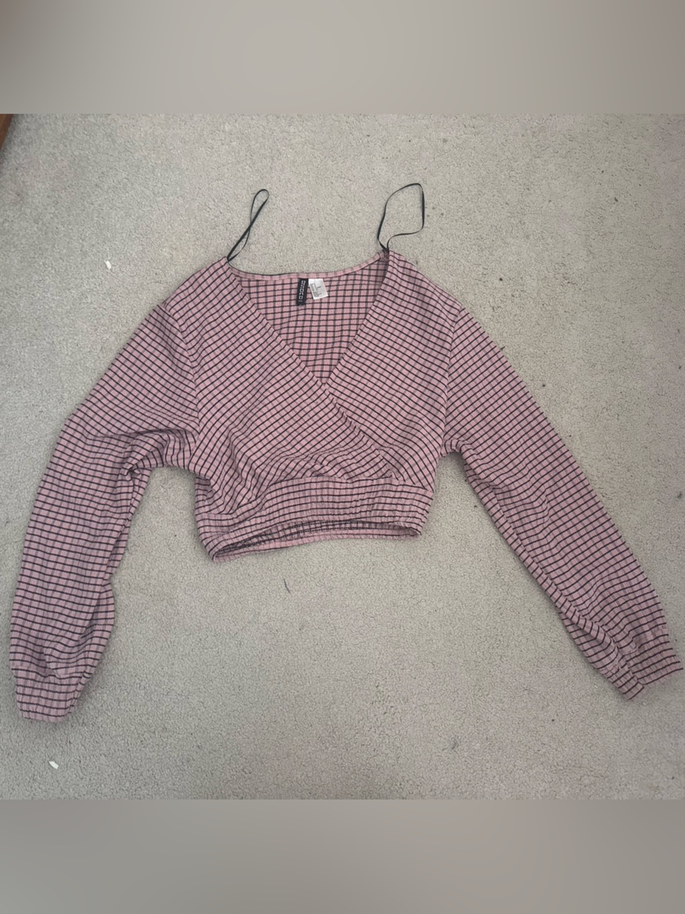 H&M Mauve Grid Wrap Crop Top